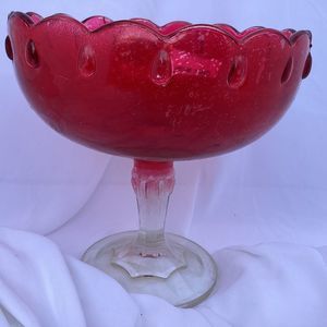 1363	 	Red Iridescent Pressed INDIana Glass footed stem centerpiece